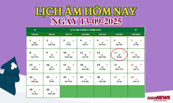Lịch âm 13/9 - Âm lịch hôm nay 13/9 chính xác nhất - lịch vạn niên 13/9/2025