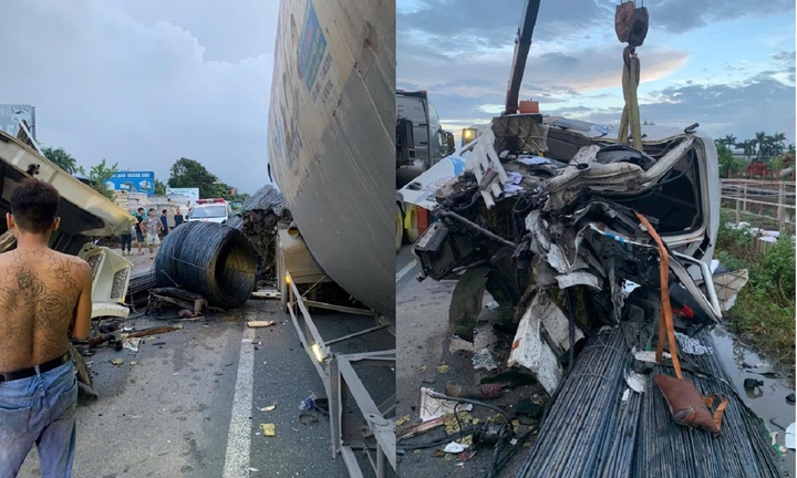 Tông trúng đuôi xe bồn trên Quốc lộ 5 lúc rạng sáng, cabin xe đầu kéo nát bét