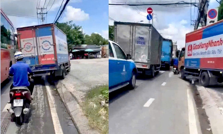 Công an xác minh clip xe tải lấn làn, leo vỉa hè ở TP.HCM