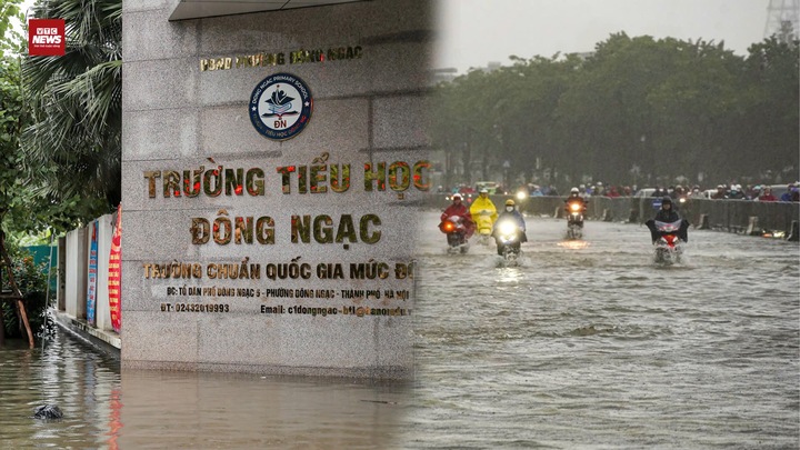 Hà Nội mưa như trút nước: Học sinh nghỉ học, giao thông hỗn loạn