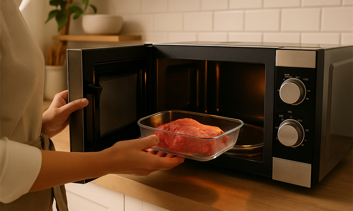 Rã đông thịt bằng lò vi sóng thế nào là đúng cách?