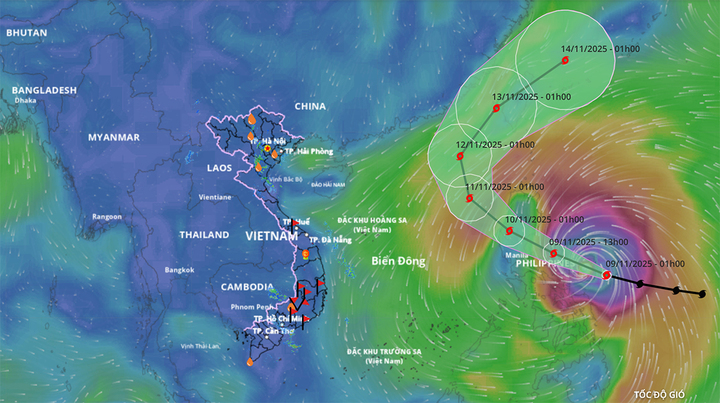 Bão Fung-Wong tiệm cận cấp siêu bão, di chuyển nhanh, sáng mai vào Biển Đông