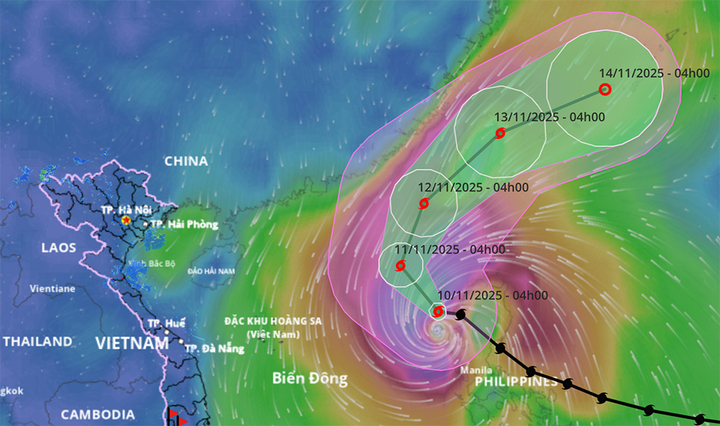 Bão Fung-Wong giật cấp 16, liên tục đổi hướng đi vào Biển Đông
