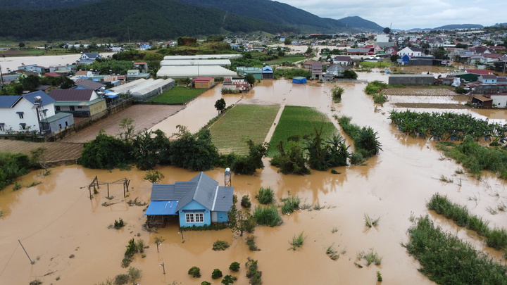 Mưa lớn ở Lâm Đồng, nhà cửa và vườn tược bị 'nhấn chìm'