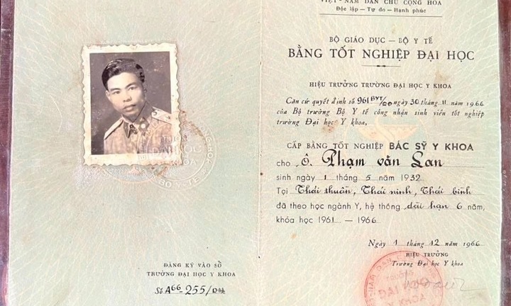 Tấm bằng đại học Y gần 60 năm tuổi và câu chuyện về một bác sĩ quân y