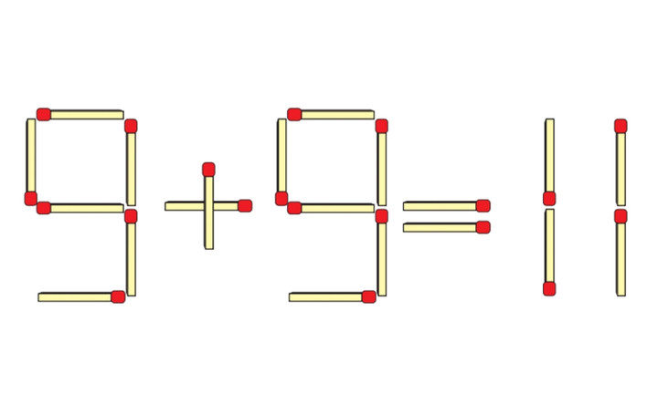 Chỉ di chuyển 1 que diêm, phép tính 9 + 9 = 11 có thể đúng?