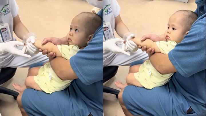 Clip em bé dũng cảm 'lườm' bác sỹ khi lấy máu khiến dân mạng cười bò