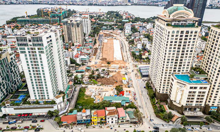 Tuyến đường rộng gần 100m ven Hồ Tây dần thành hình sau một năm thi công