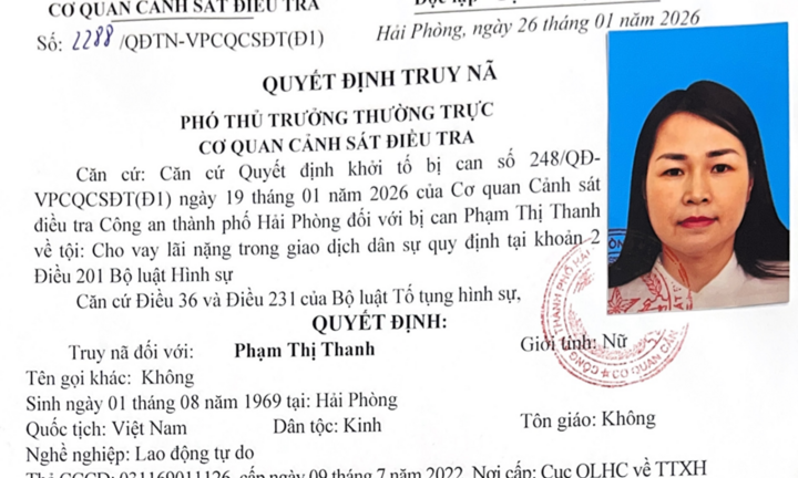 Truy nã 'bà trùm' cho vay nặng lãi hàng trăm tỷ đồng ở Hải Phòng