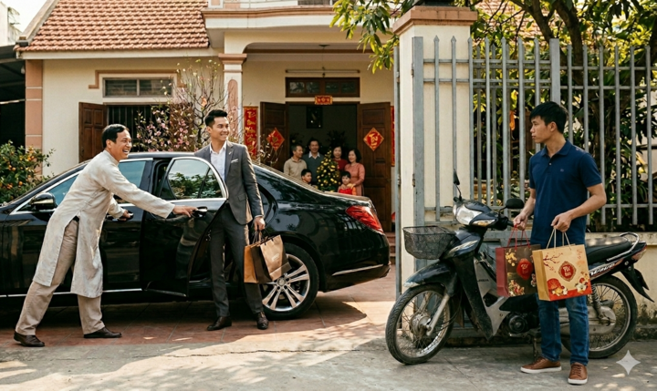 Chú đon đả mở cửa xe sang đón cháu giàu, còn cháu nghèo chờ mãi mới được vào nhà