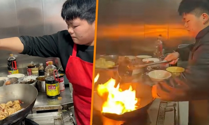 Cậu bé xoay chảo như vua đầu bếp, làm việc ở quán mỗi ngày để báo hiếu cha mẹ