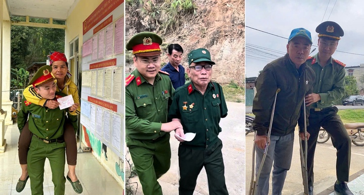 Xúc động hình ảnh Công an Thanh Hoá cõng, dìu cử tri đến điểm bầu cử