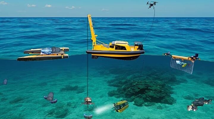 UAV và robot AI dọn rác dưới đáy biển