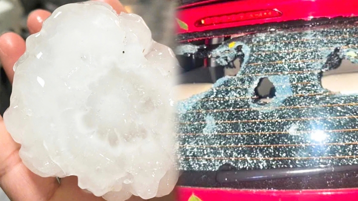 Mưa đá to như quả trứng dội xuống Lào Cai, xuyên thủng mái nhà, vỡ kính ô tô