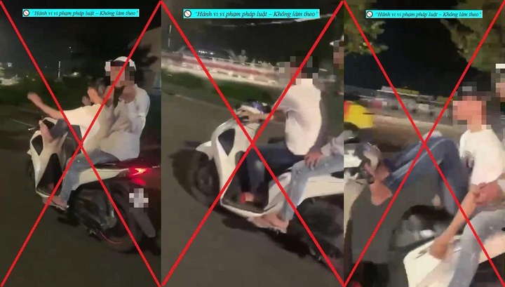 Nam thanh niên lái xe máy bằng chân trên đường phố Đà Nẵng