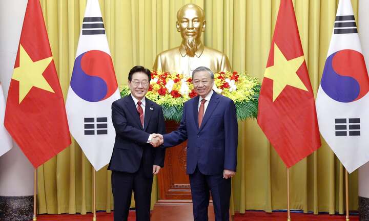 Tổng Bí thư, Chủ tịch nước Tô Lâm chủ trì lễ đón Tổng thống Hàn Quốc Lee Jae Myung