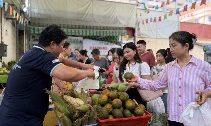Nghỉ lễ, người dân TP.HCM đổ về Phiên chợ Xanh - Tử tế, săn nông sản sạch 
