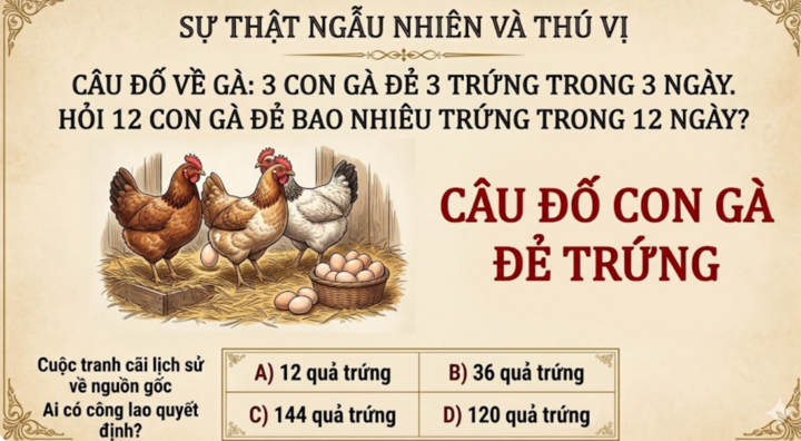 Câu đố '3 con gà đẻ 3 quả trứng trong 3 ngày' khiến 90% người lớn trả lời sai
