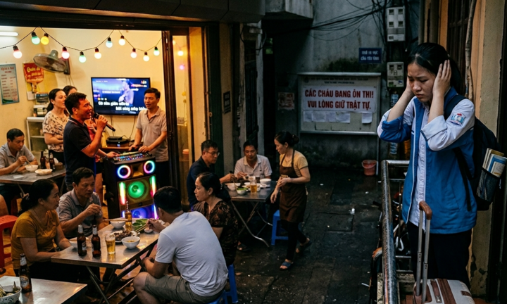 Con tôi phải khăn gói sang nhà bác ôn thi lớp 10 do hàng xóm hát karaoke mỗi tối