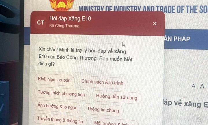 Vận hành chatbot hỏi đáp về xăng E10