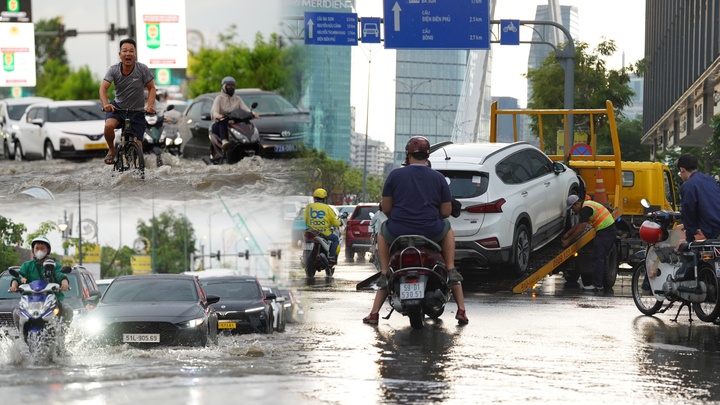 Mưa lớn ngập chân cầu Ba Son, loạt xe chết máy, ô tô phải gọi cứu hộ