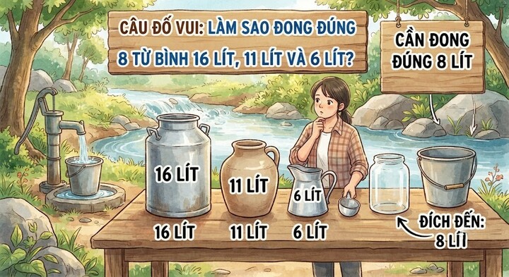 Làm sao đong đúng 8 lít từ bình 16 lít, 11 lít và 6 lít