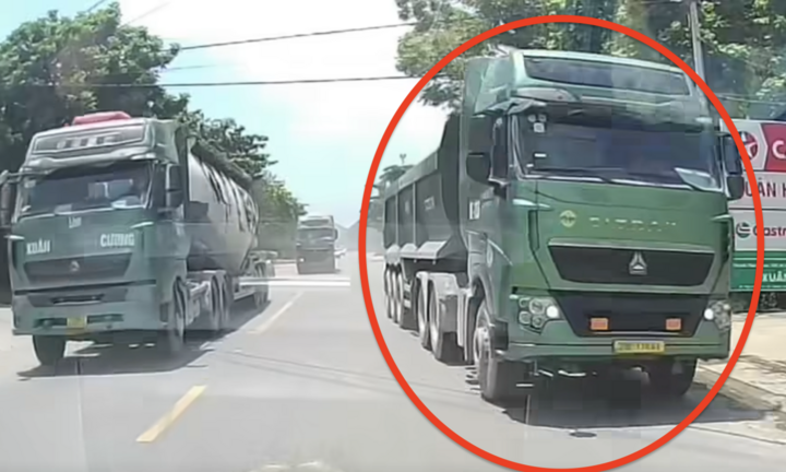 Xử phạt tài xế ô tô đầu kéo lấn sang làn ngược chiều để vượt xe