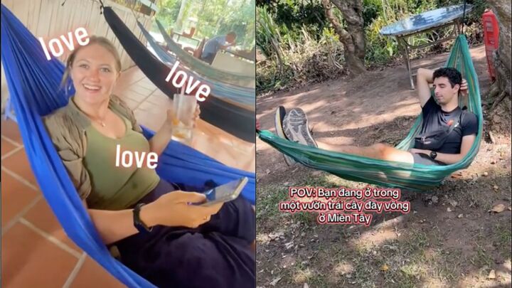Khách Tây mê mệt, đua nhau khỏe trải nghiệm nằm võng ngủ trưa ở miền Tây