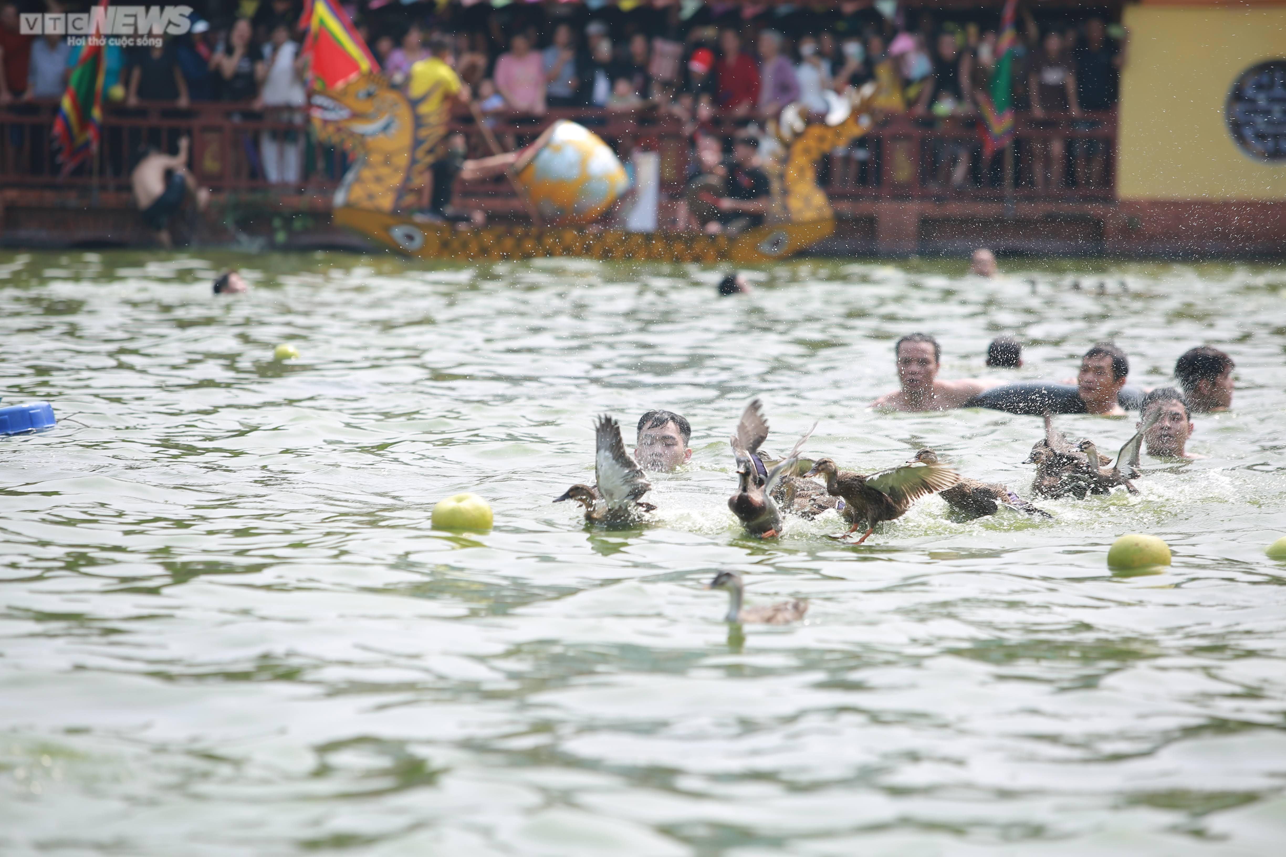 Ảnh: Người dân tham gia 'ném bưởi, bắt vịt' ở lễ hội của làng Triều Khúc - 2