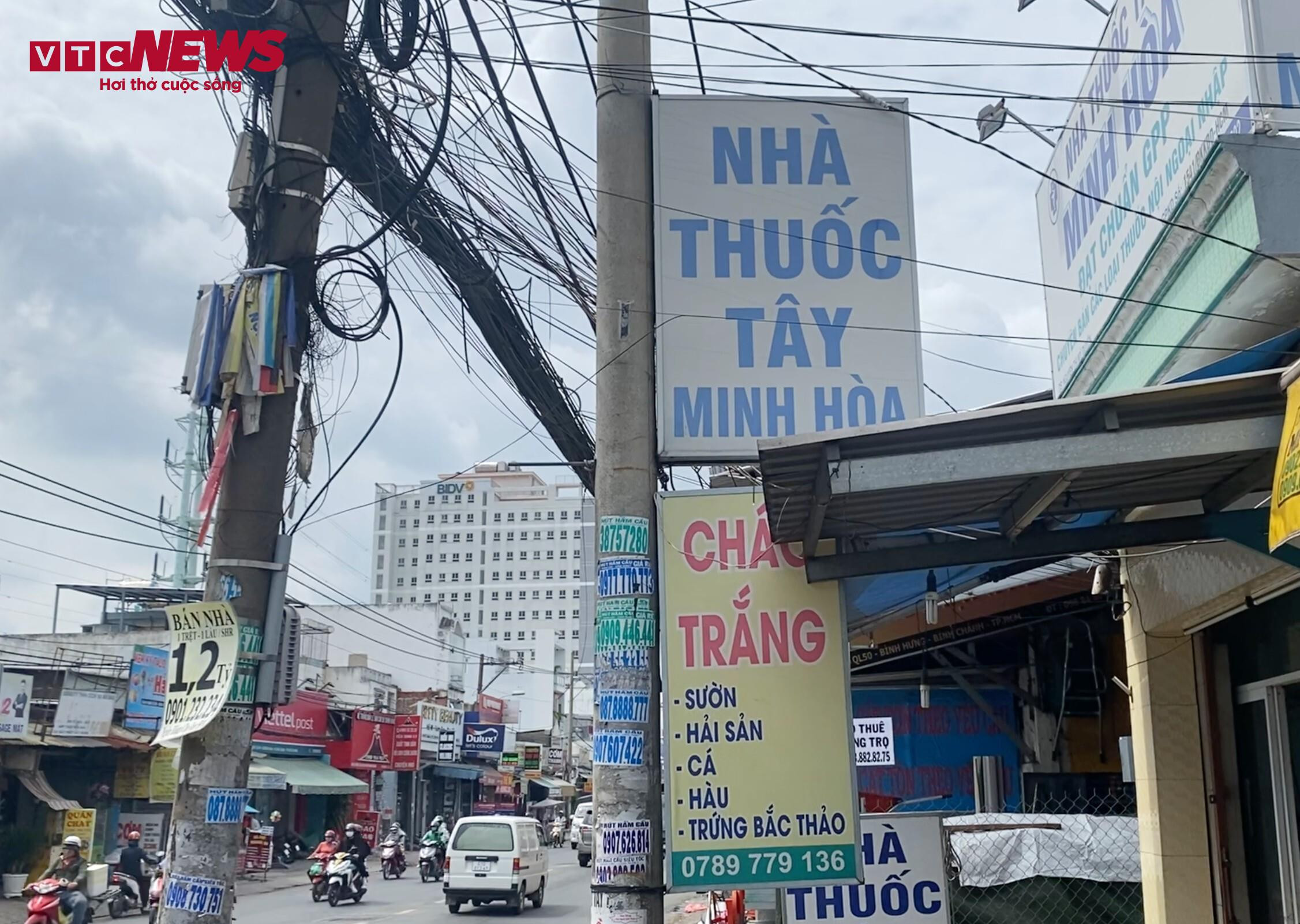 Cột điện, cây xanh ở TP.HCM bị băng rôn, biển quảng cáo bủa vây - 1