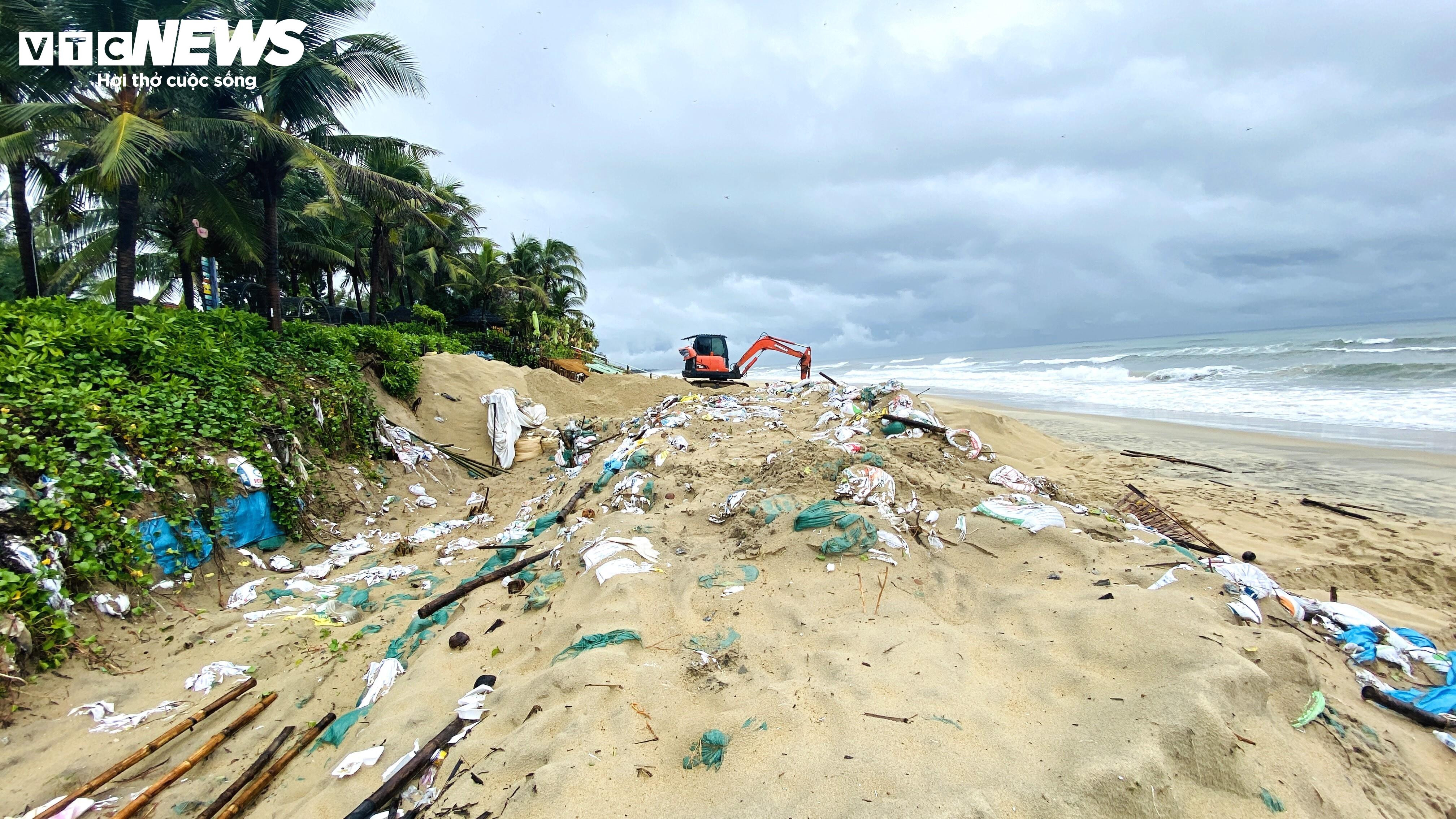 Đội mưa 'vá' bờ biển Hội An trước khi áp thấp nhiệt đới đổ bộ vào đất liền - 7