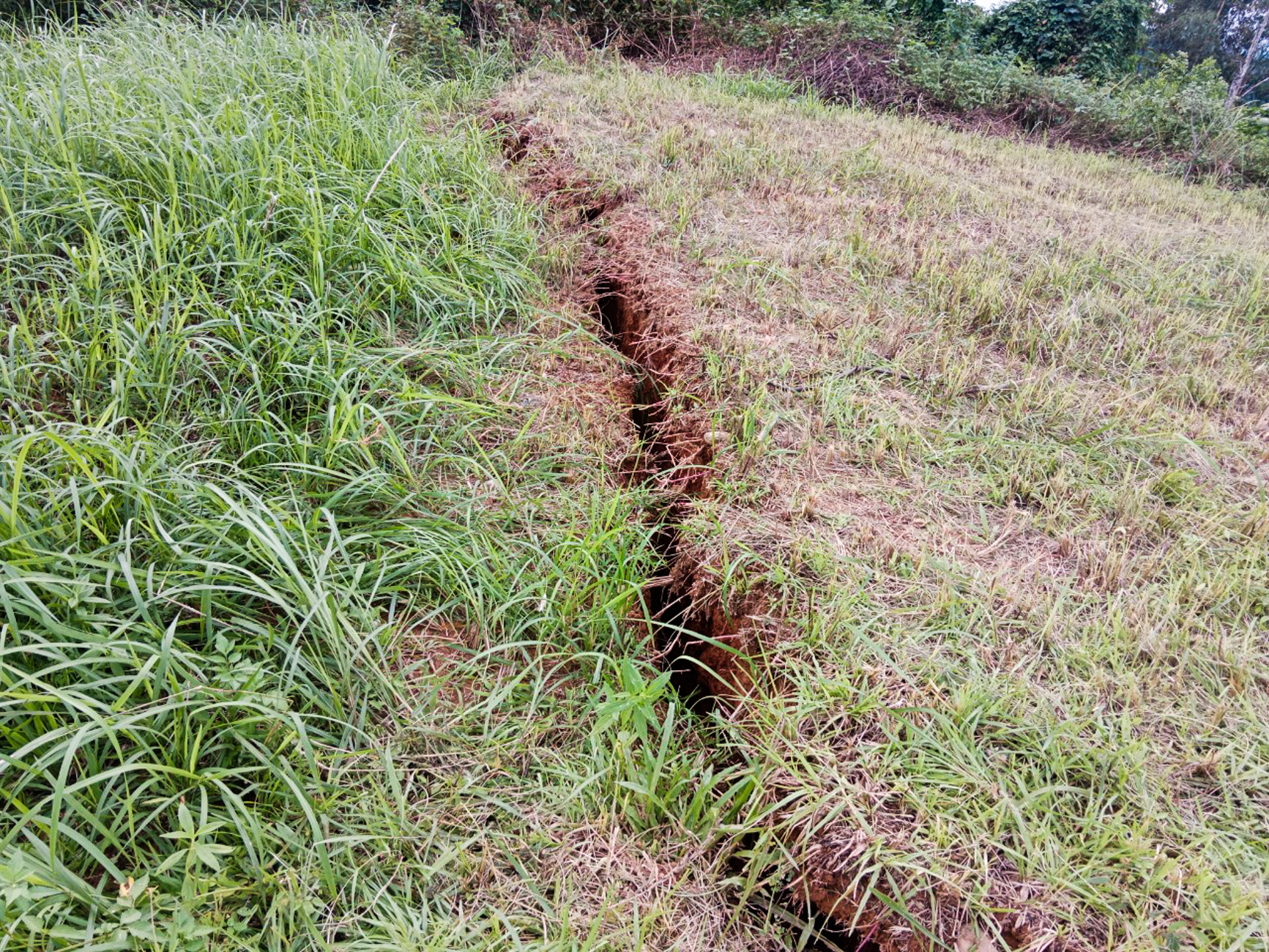 Cận cảnh vết nứt dài gần 50m, sâu 2,5m tại trạm khí tượng ở Quảng Nam - 1