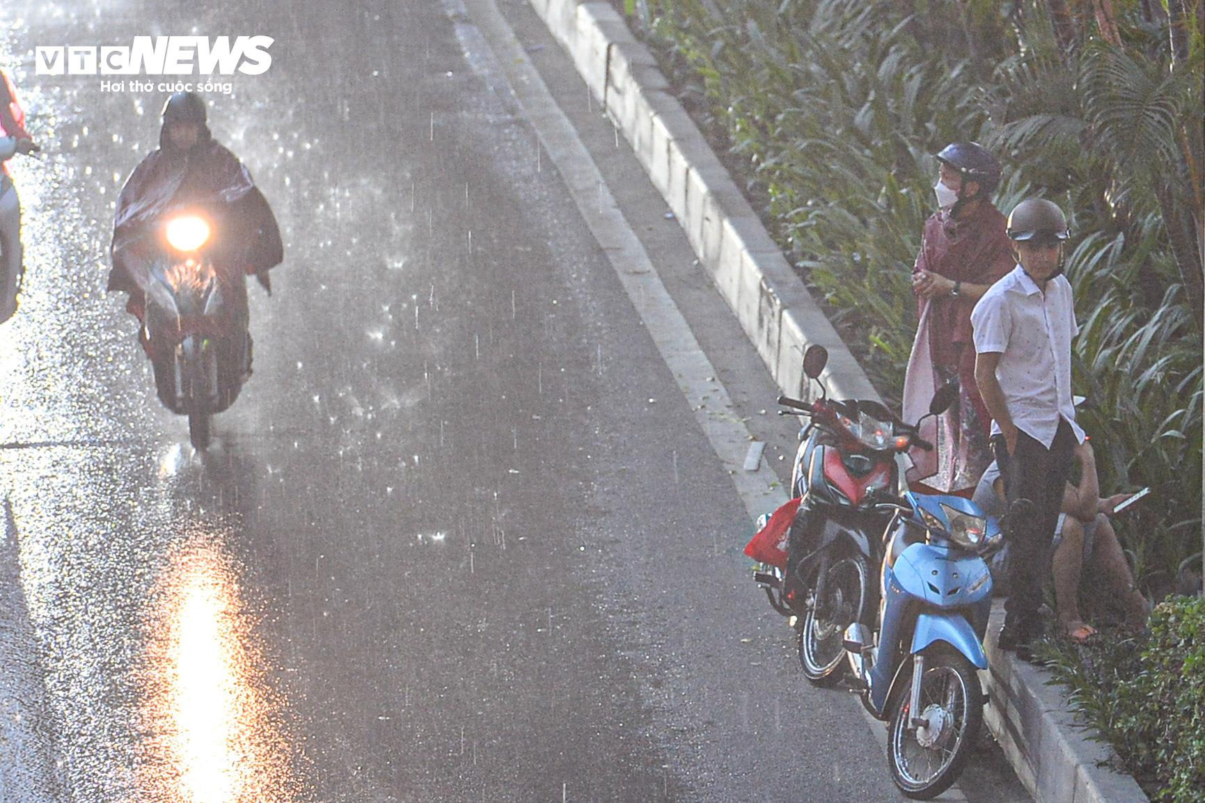 Mưa xối xả giờ tan tầm, người Hà Nội phải trú tạm gầm cầu - 5