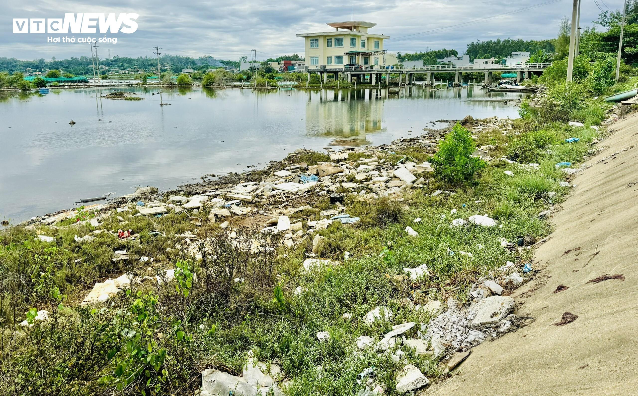 Rác thải trôi nổi bồng bềnh, phủ kín sông Châu Me Đông ở Quảng Ngãi - 5