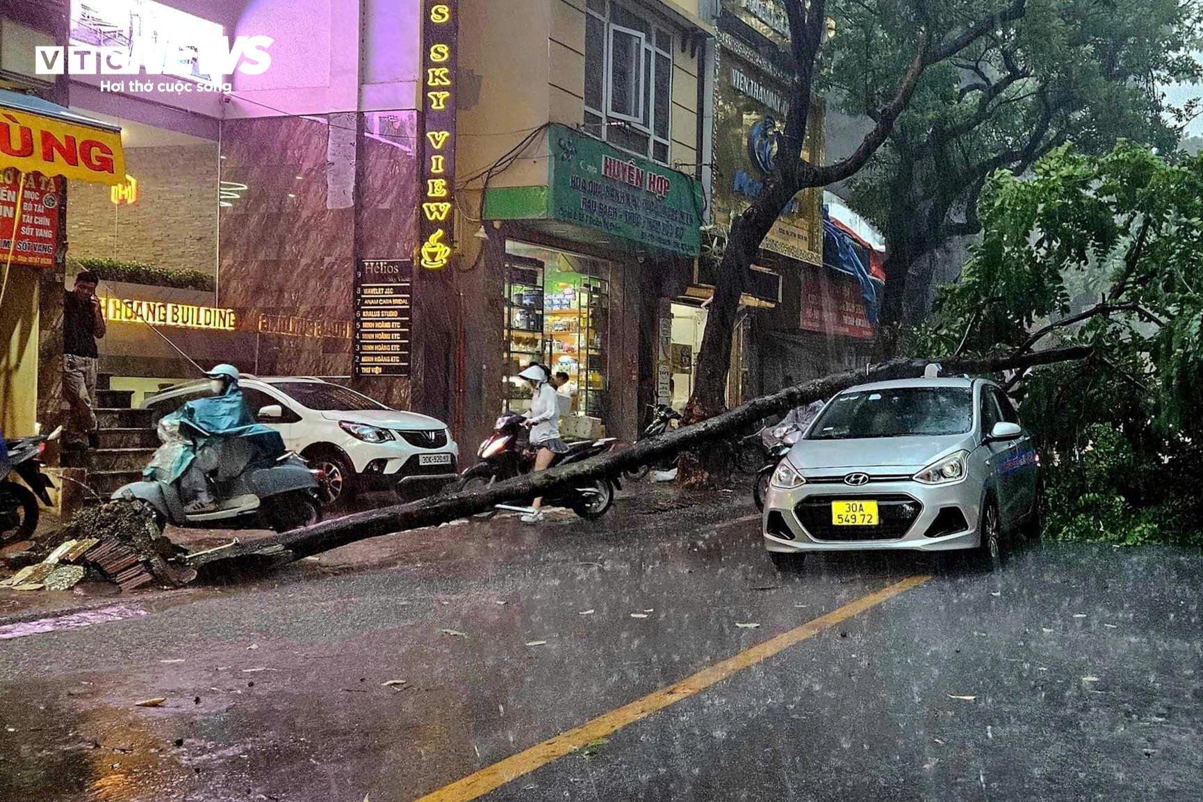 Hà Nội: Ảnh hưởng siêu bão Yagi, cây đổ khiến nhà sập, ô tô bẹp dúm trên đường - 6