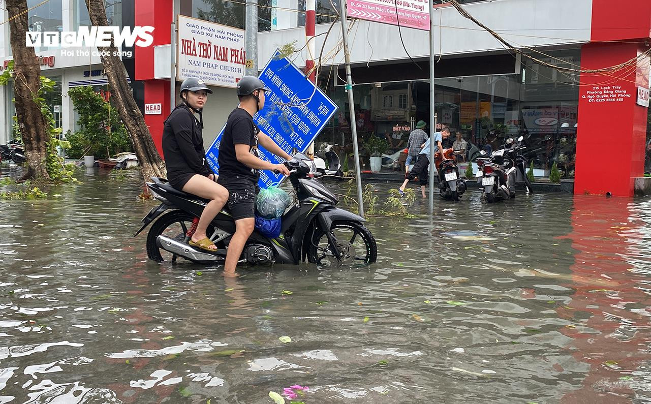 Cây đổ la liệt, đường phố Hải Phòng ngập sâu sau bão Yagi - 1