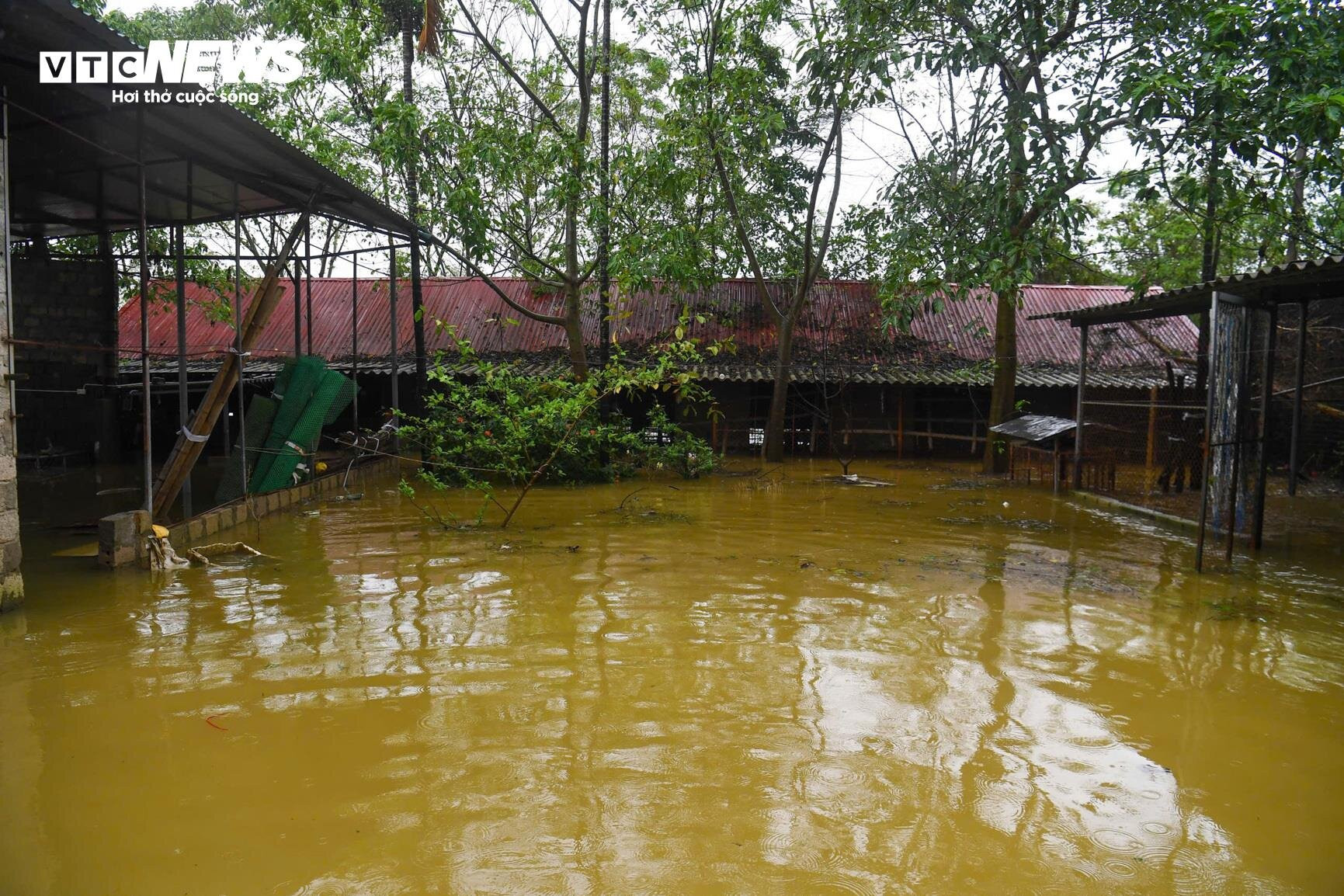 Nước chảy như thác, dân ngoại thành Hà Nội dùng bao cát chắn lũ - 4