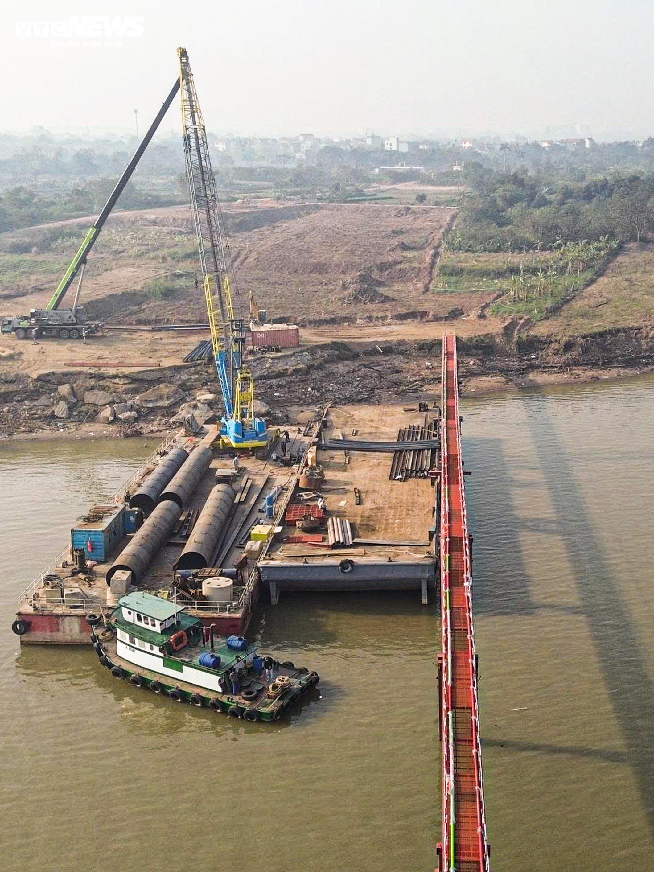 Cận cảnh công trường thi công cầu Thượng Cát hơn 7.300 tỷ đồng bắc qua sông Hồng - 6