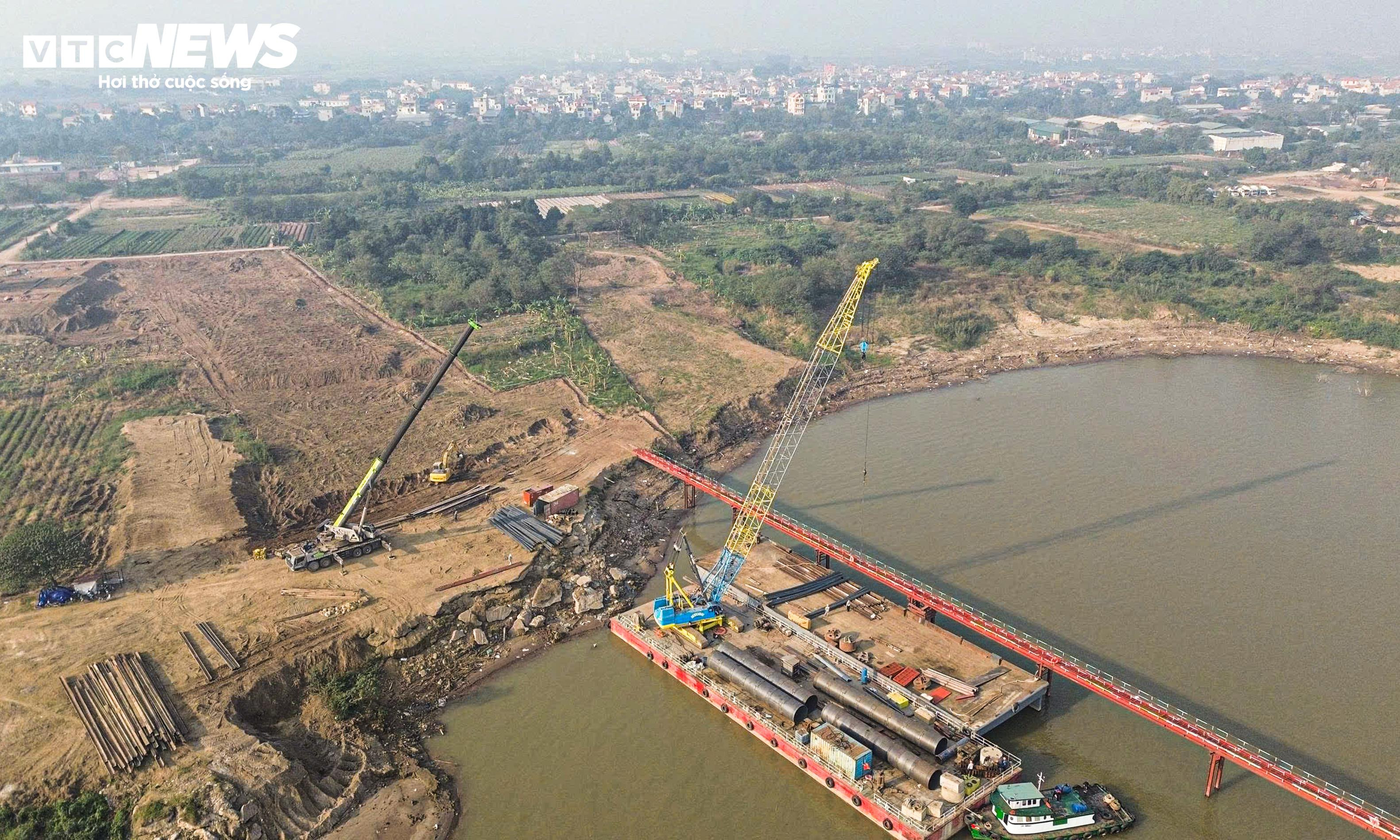 Cận cảnh công trường thi công cầu Thượng Cát hơn 7.300 tỷ đồng bắc qua sông Hồng - 11