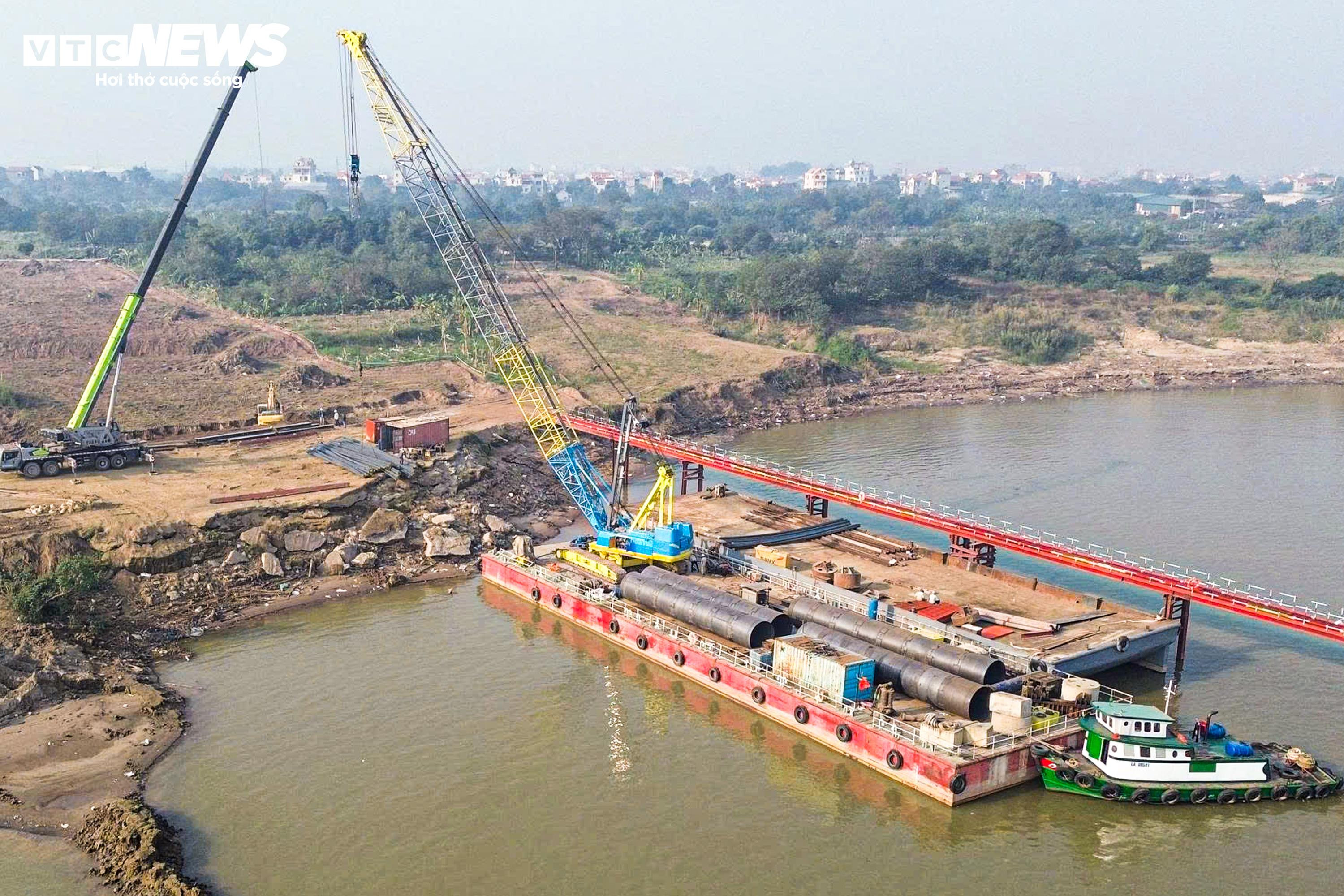 Cận cảnh công trường thi công cầu Thượng Cát hơn 7.300 tỷ đồng bắc qua sông Hồng - 5