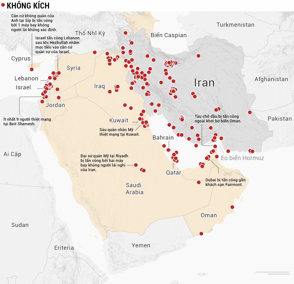 Infographic: Điểm nóng chiến sự khắp Trung Đông trong 10 ngày Mỹ - Israel tấn công Iran - 1