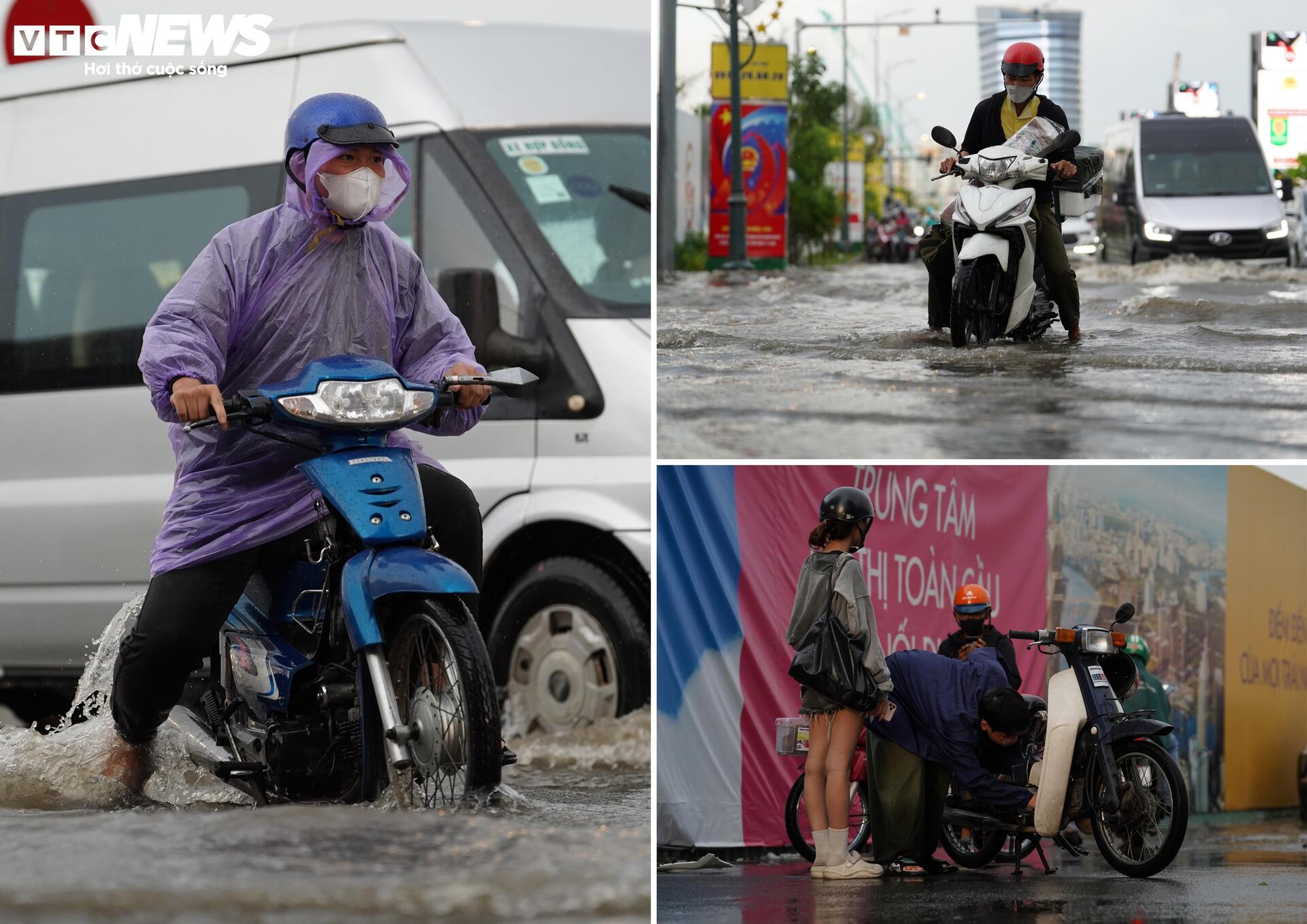 Mưa lớn ngập chân cầu Ba Son, loạt xe chết máy, ô tô phải gọi cứu hộ - 4