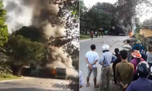 Bốn ô tô bốc cháy sau tai nạn liên hoàn ở Phú Thọ