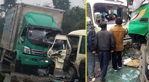 Xe tải đối đầu xe khách, nhiều hành khách bị thương