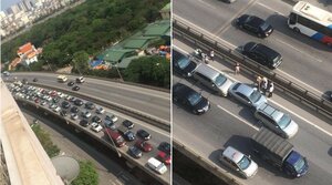 5 xe ô tô tông liên hoàn, đường vành đai 3 ùn tắc kéo dài