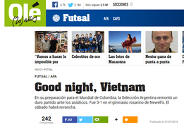 Báo thể thao hàng đầu Argentina ca ngợi ĐT futsal Việt Nam