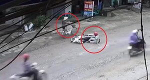 Qua đường gây tai nạn, người phụ nữ đi xe đạp dửng dưng bỏ đi như không có gì