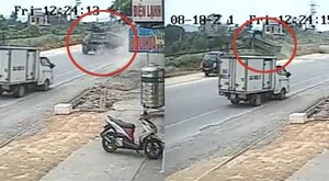 Xe tải mất lái phi lên đường tàu ở Quảng Ninh