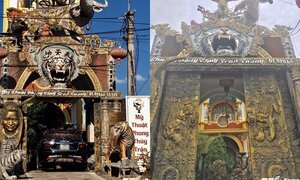 Cận cảnh căn nhà quái dị, trang trí đầy linh vật khủng ở Hưng Yên