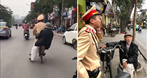 Chiến sỹ đạp xe đèo cụ ông bị lẫn về nhà: Lãnh đạo CSGT Hà Nội nói gì?